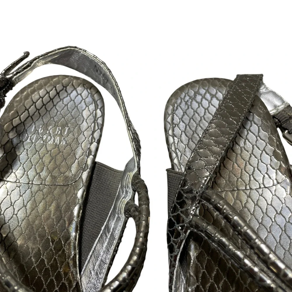 Stuart Weitzman 8 1/2 M Slingback Sandals Metallic Micro Wedge 1- 1/2 In Heel - Picture 4 of 10